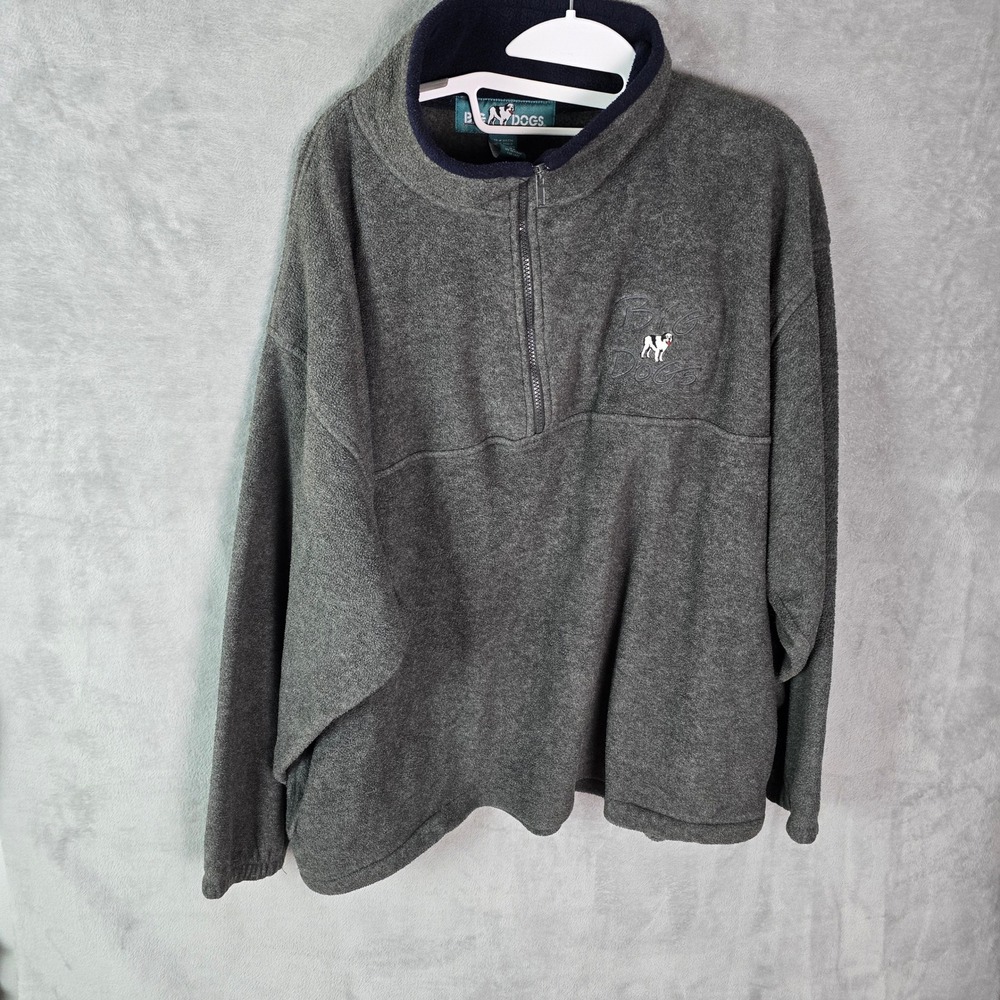 Vintage Big Dogs Mens 2X Quarter Zip Fleece Pullover Charcoal Gray Embroidered